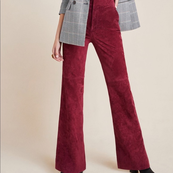 Anthropologie Burgundy Carson Suede Trouser Pants - Picture 2 of 6